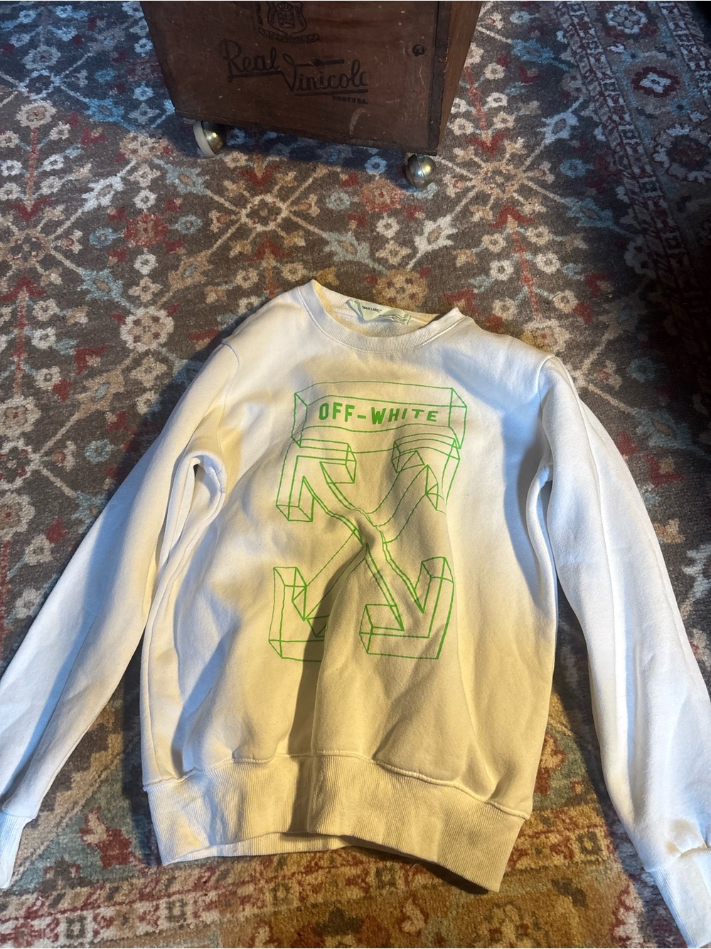 Off-White White Crewneck Sweatshirt with Neon Green Graphic